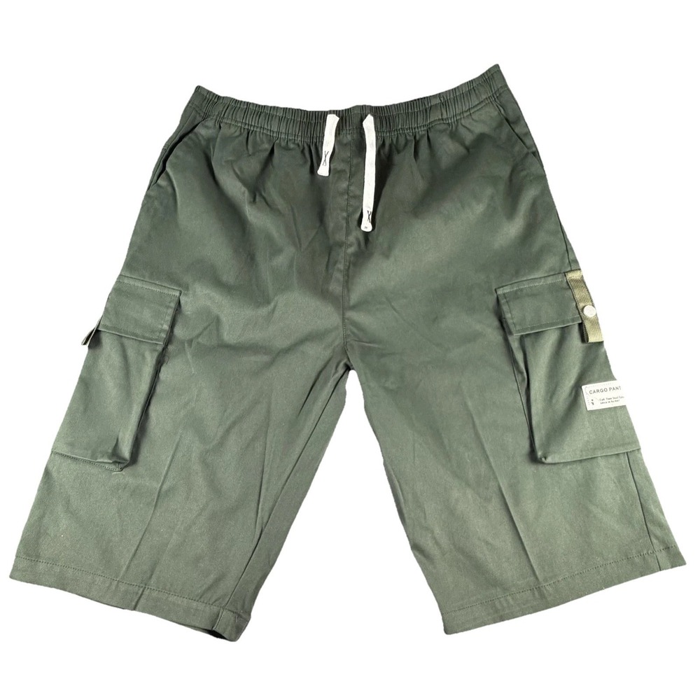 Cargo Shorts Mens 2XL Green Microfiber Elastic Waist 12 Inseam Casual Summer